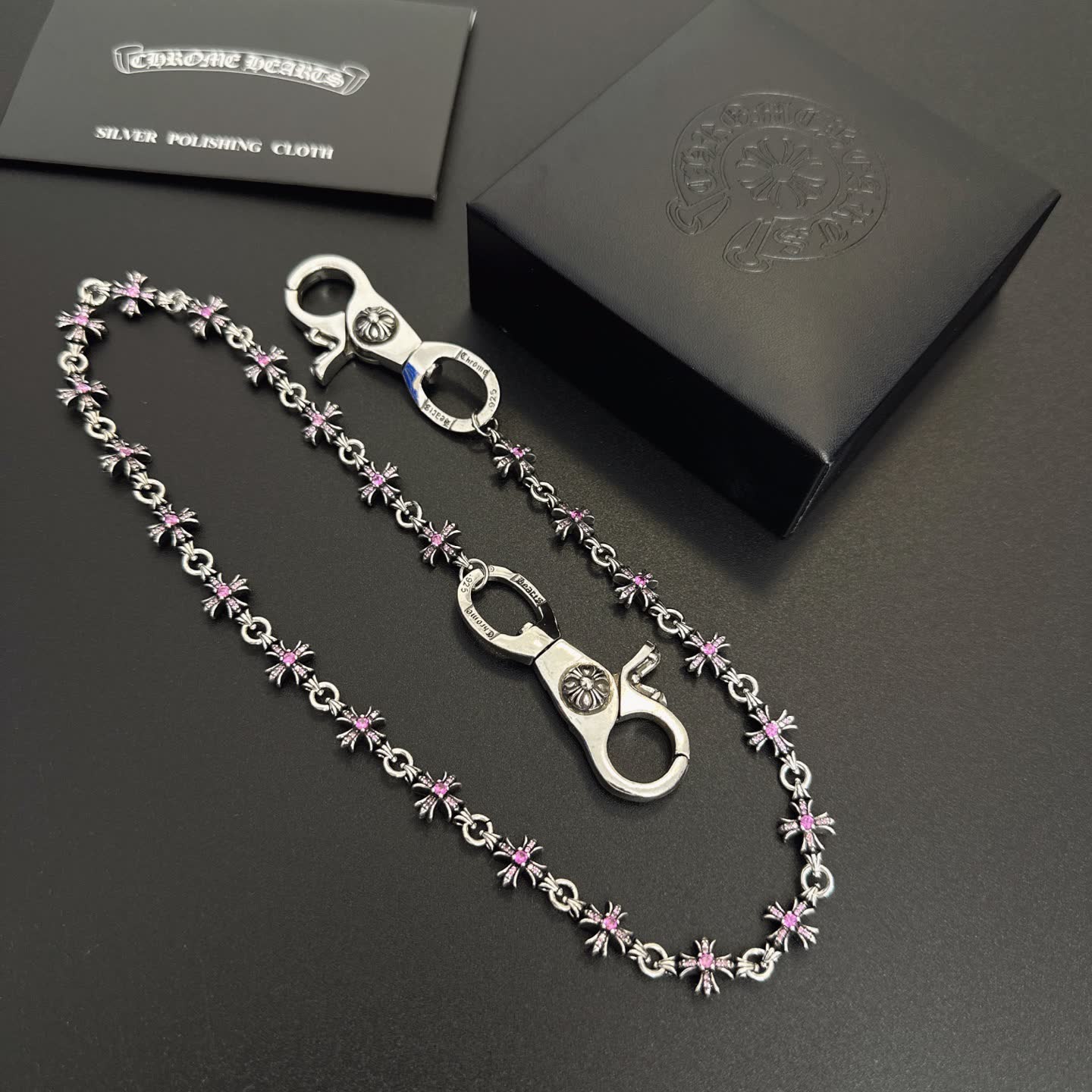 Chrome Hearts Silver Chain with Pink Crystals